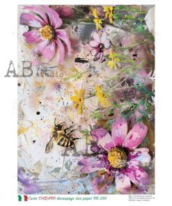 Hârtie de orez – Bee and Pink Flowers – A4