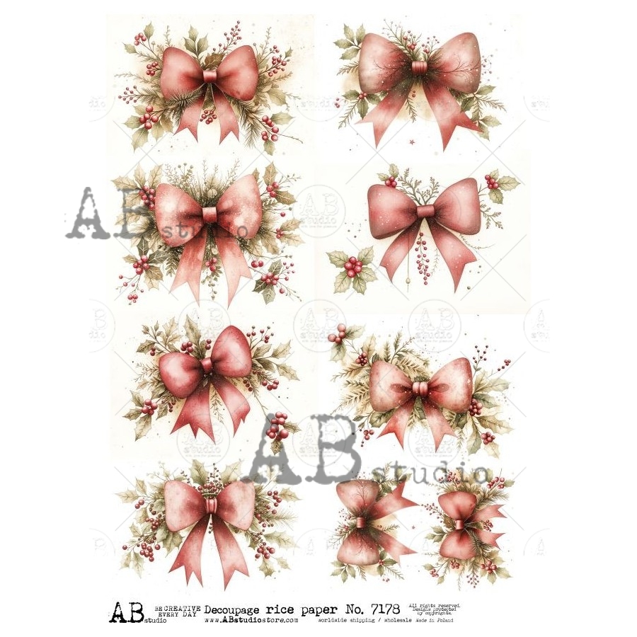 Hârtie de orez – Christmas Ribbons – A4 1 Hârtie de orez – Christmas Ribbons – A4