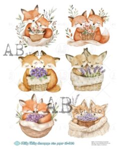 Hârtie de orez – Foxes with Flowers – A4