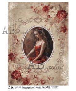 Hârtie de orez – Medallion with Lady in red – A4