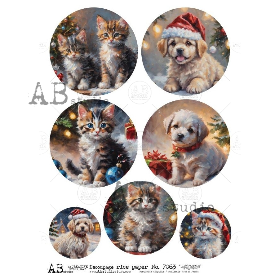 Hârtie de orez – Pets in the Christmas – A4 1 Hârtie de orez – Pets in the Christmas – A4