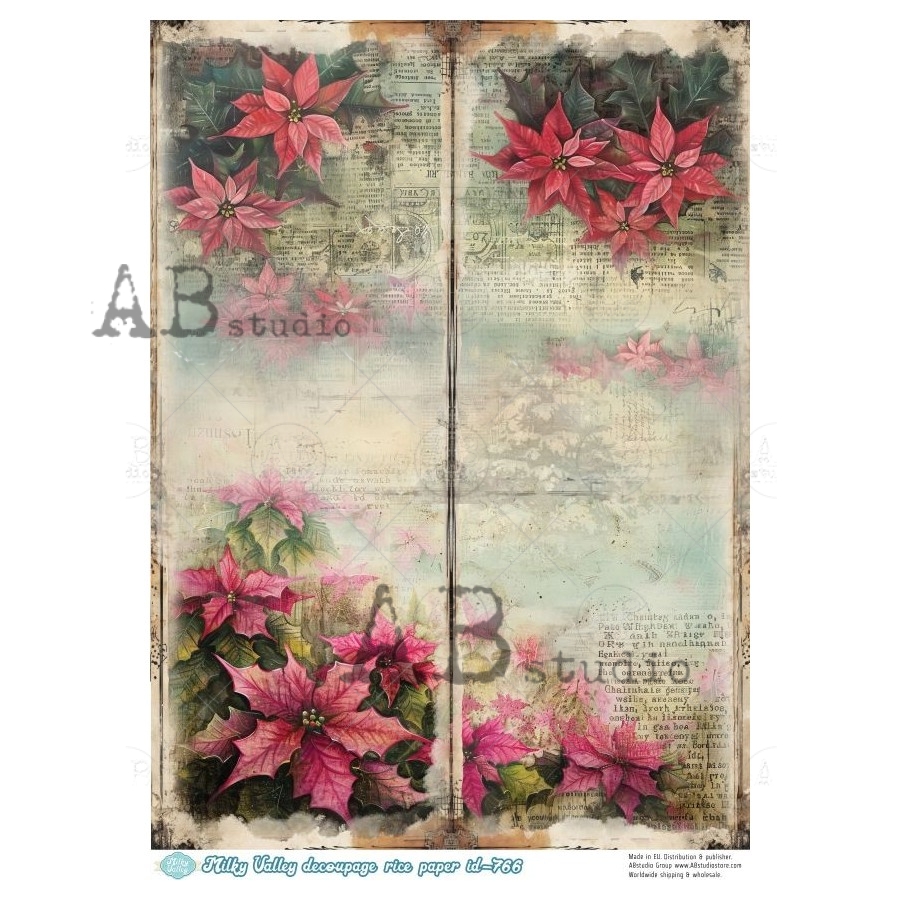 Hârtie de orez – Poinsettia Vintage 2 – A4 1 Hârtie de orez – Poinsettia Vintage 2 – A4