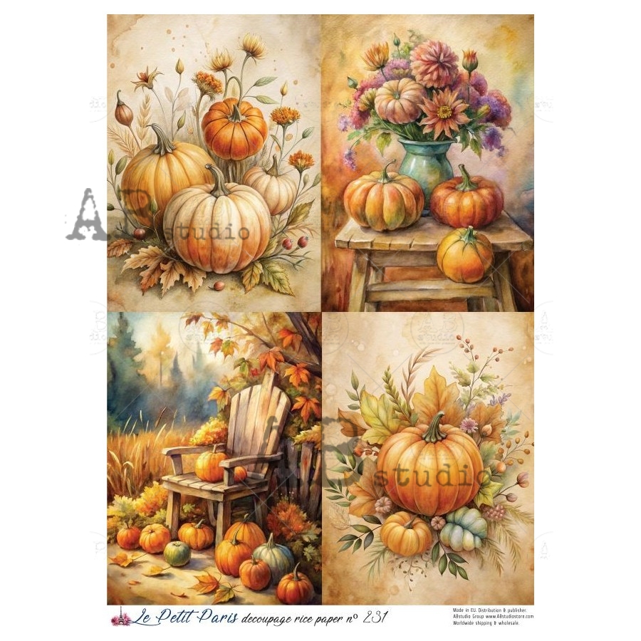 Hârtie de orez – Pumpkin arrangements 2 – A4 1 Hârtie de orez – Pumpkin arrangements 2 – A4