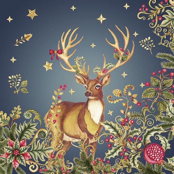 Șervețel - Opulent Deer blue - 25x25 cm 1 Șervețel - Opulent Deer blue - 25x25 cm