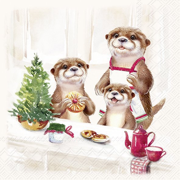 Șervețel - Otter Family Baked - 25x25 cm 1 Șervețel - Otter Family Baked - 25x25 cm