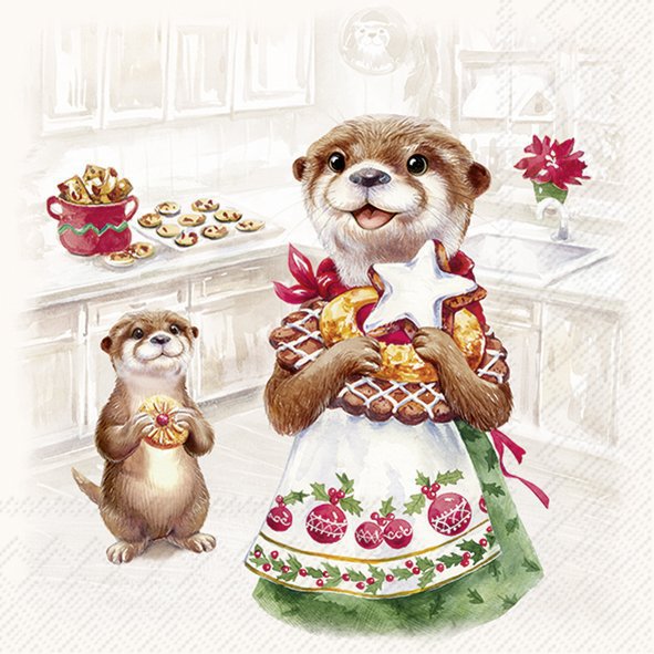 Șervețel - Otter Family Baked - 25x25 cm 2 Șervețel - Otter Family Baked - 25x25 cm - imagine 2