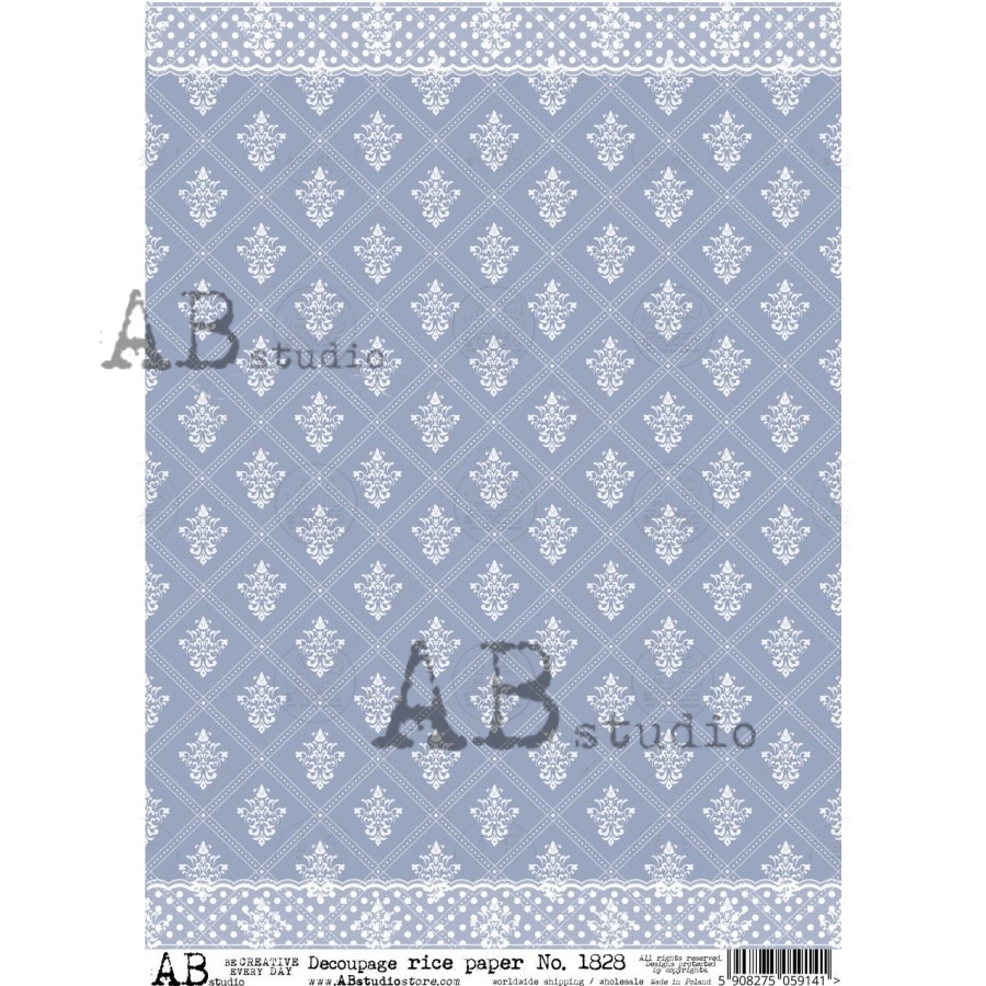 Hârtie de orez - Blue Deco Wallpaper - A4 1 Hârtie de orez - Blue Deco Wallpaper - A4
