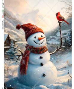 Hârtie de orez - Snowman and Red Cardinal - A5
