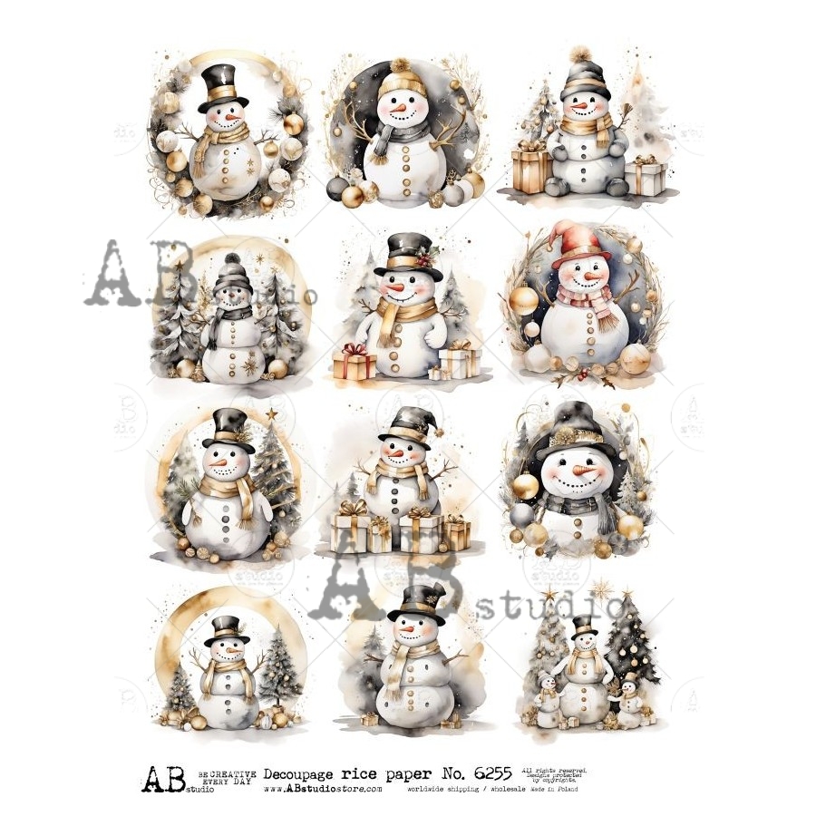 Hârtie de orez - The Snowmen gold - A4 1 Hârtie de orez - The Snowmen gold - A4