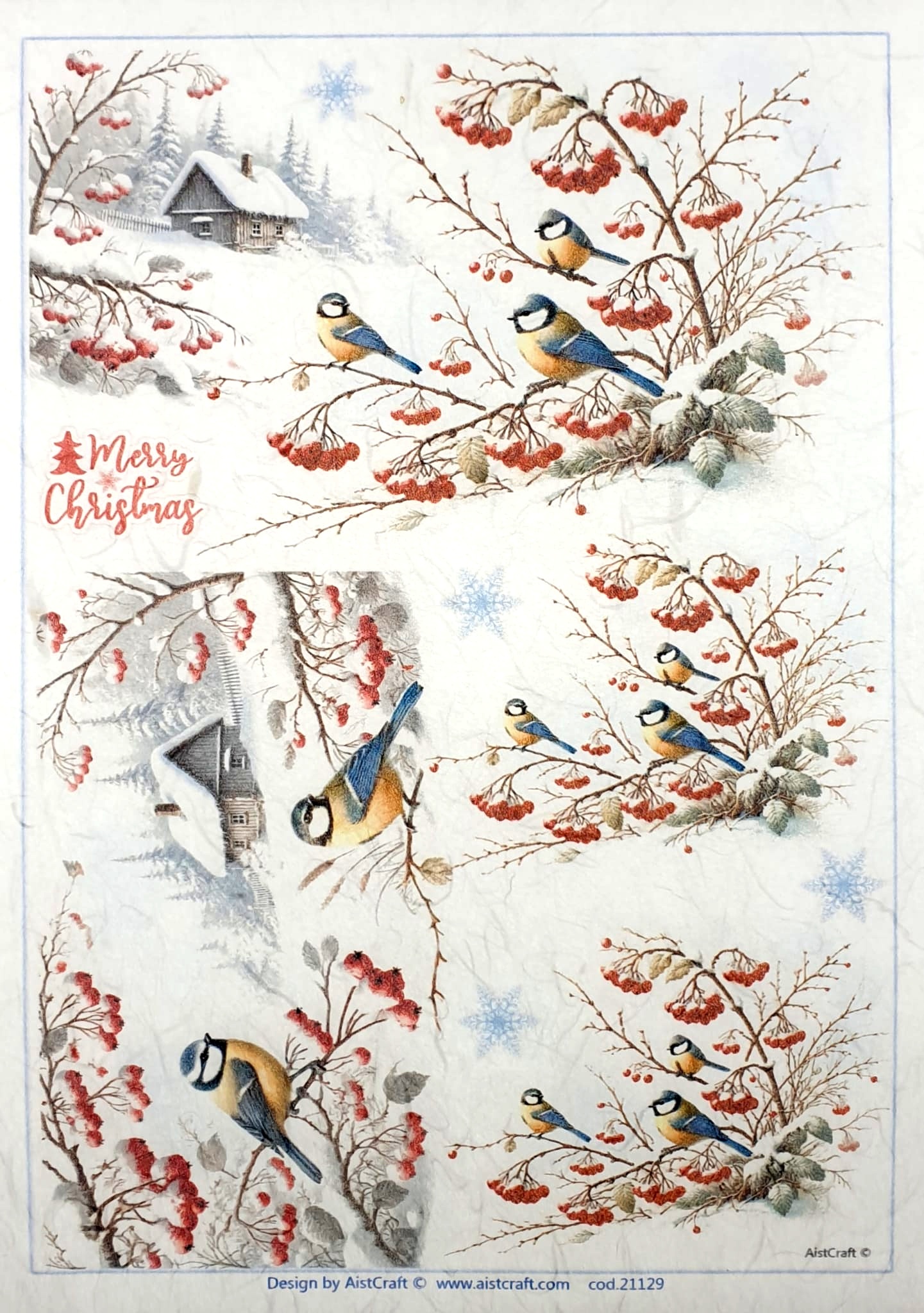 Hârtie de orez - Titmouses in Winter - A4 1 Hârtie de orez - Titmouses in Winter - A4
