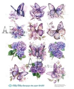 Hârtie de orez - Violet Butterflies - A4