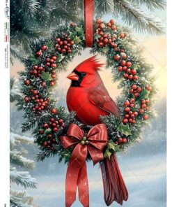 Hârtie de orez - Wreath with Red Cardinal - A5