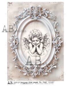 Hârtie de orez – Angel in Decorative Frame – A4