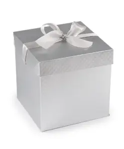 Cutie cadou cu fundă - argintie - 14,8x14,8x14,8 cm