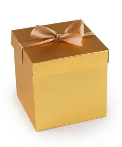 Cutie cadou cu fundă - aurie - 14,8x14,8x14,8 cm