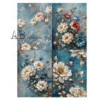 Hârtie de orez - Blue Background and Flowers - A4