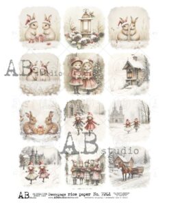 Hârtie de orez – Children and Animals in Winter – A4