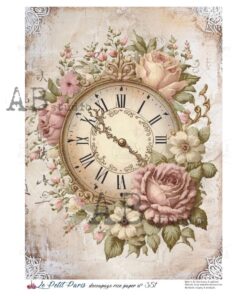 Hârtie de orez – Clock with Flowers – A4