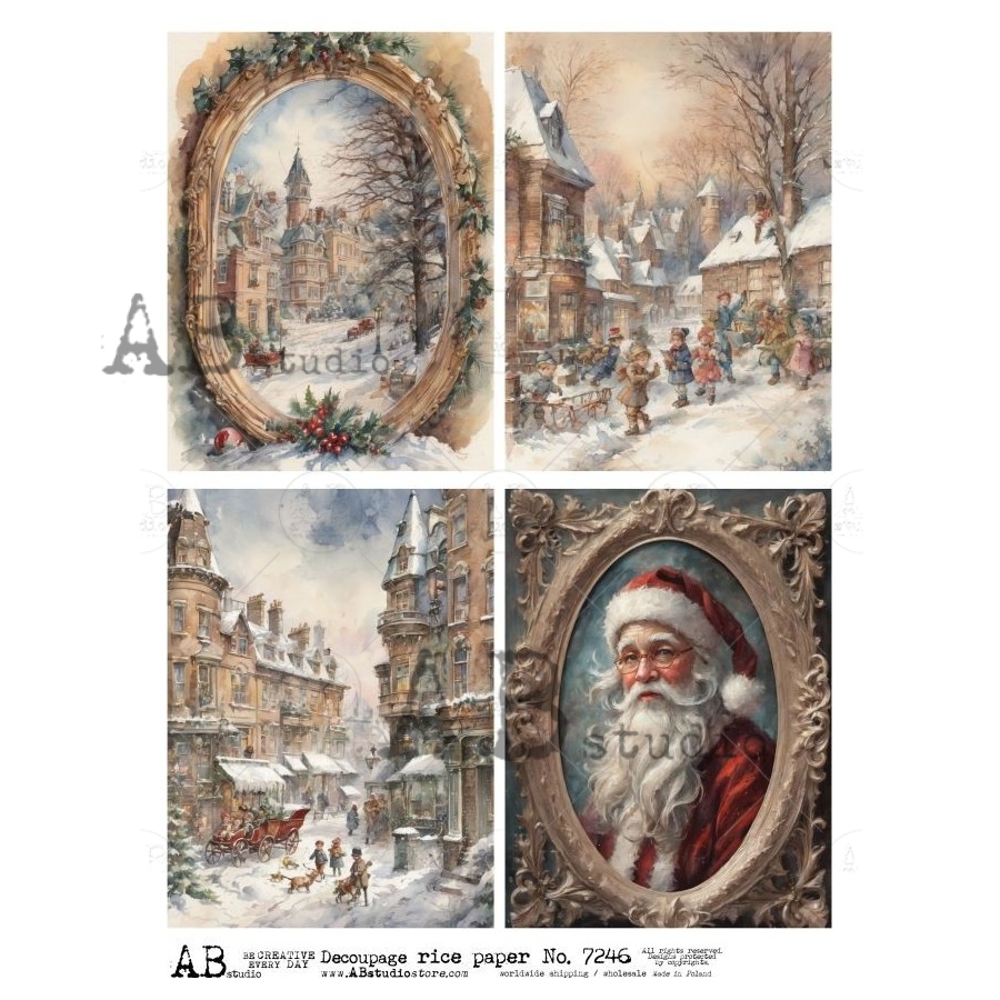 Hârtie de orez – Medallion with Santa 2 – A4 1 Hârtie de orez – Medallion with Santa 2 – A4
