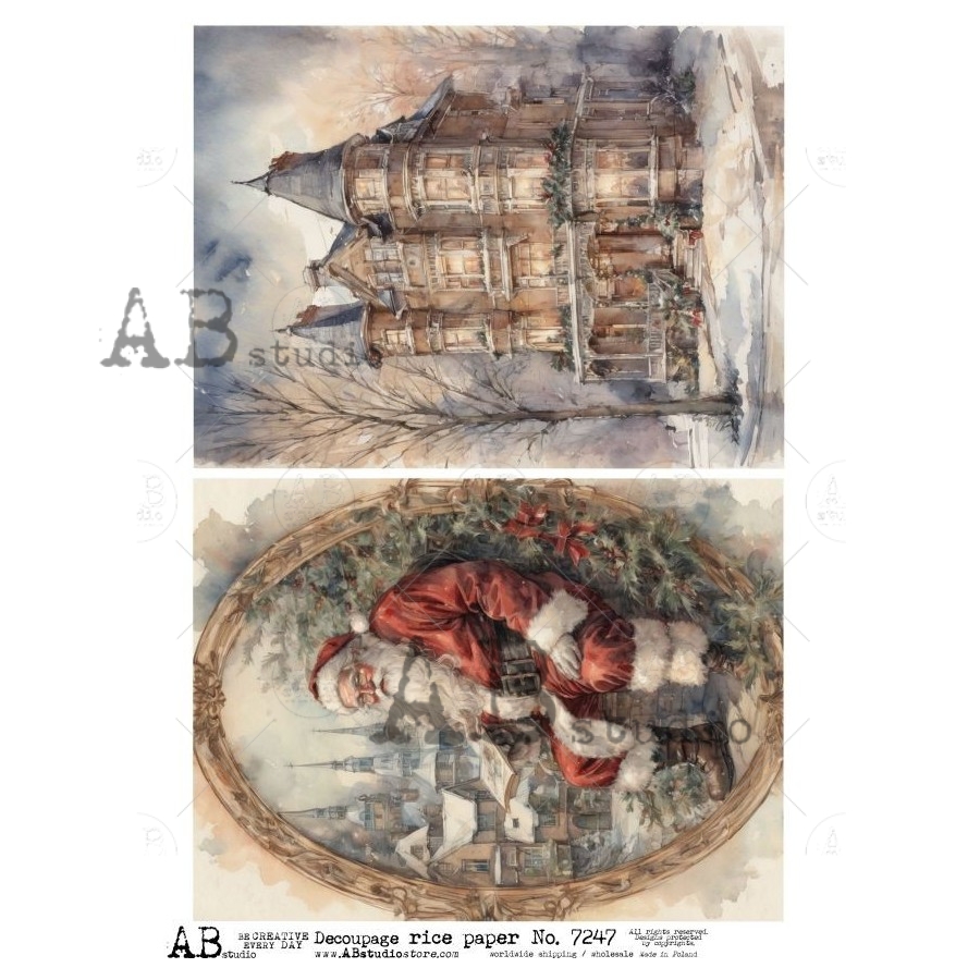 Hârtie de orez – Medallion with Santa – A4 1 Hârtie de orez – Medallion with Santa – A4
