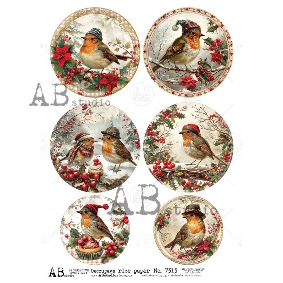 Hârtie de orez – Medallions with Robin 3 - A4 1 Hârtie de orez – Medallions with Robin 3 - A4