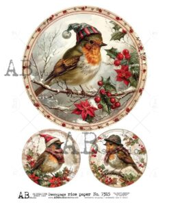 Hârtie de orez – Medallions with Robin - A4