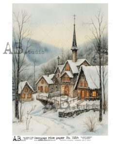 Hârtie de orez – Rustic Church in Winter – A4