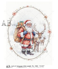 Hârtie de orez – Santa Claus and Reindeer – A4