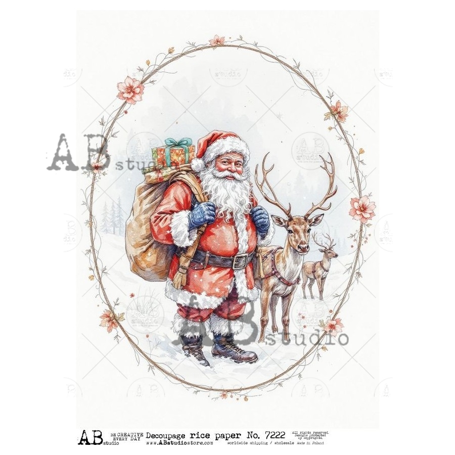 Hârtie de orez – Santa Claus and Reindeer – A4 1 Hârtie de orez – Santa Claus and Reindeer – A4