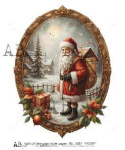 Hârtie de orez – Santa Claus in Gold Frame 2 – A4