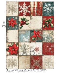 Hârtie de orez – Snow Flakes and Winter Flowers - A4