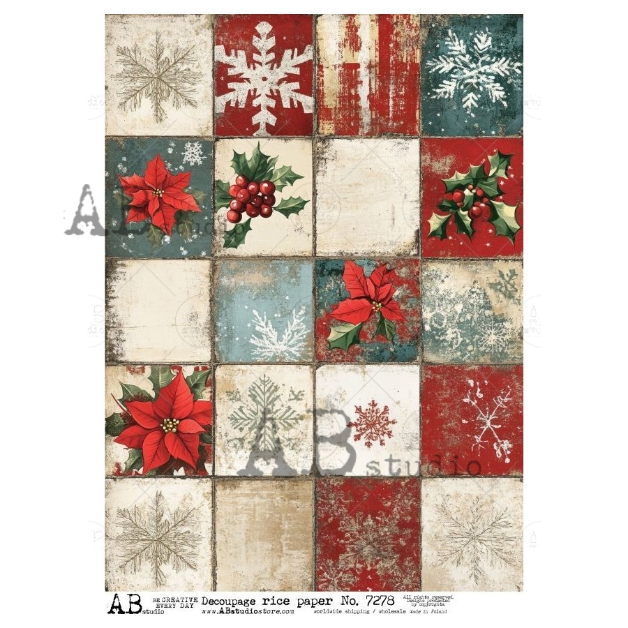 Hârtie de orez – Snow Flakes and Winter Flowers - A4 1 Hârtie de orez – Snow Flakes and Winter Flowers - A4