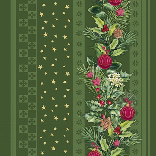 Șervețel - Christmas Elements Stripes green - 33x33 cm 1 Șervețel - Christmas Elements Stripes green - 33x33 cm