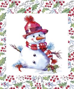 Șervețel - Happy Snowmen in Hollyberry Frame - 33x33 cm