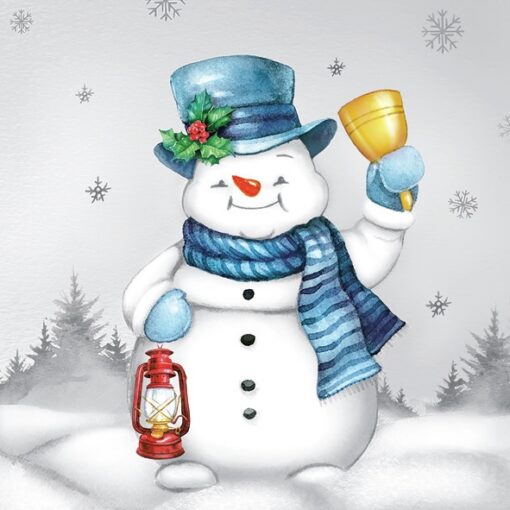 Șervețel - Joyful Snowmen with Bell - 25x25 cm 1 Șervețel - Joyful Snowmen with Bell - 25x25 cm
