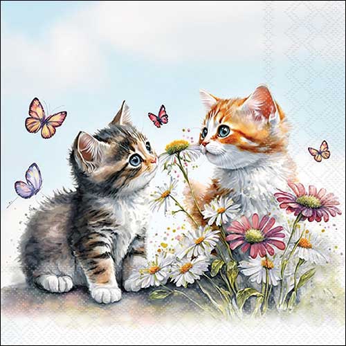 Șervețel - Kittens in Flower Field - 33x33 cm 1 Șervețel - Kittens in Flower Field - 33x33 cm