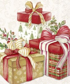 Șervețel - Presents from Santa cream - 33x33 cm