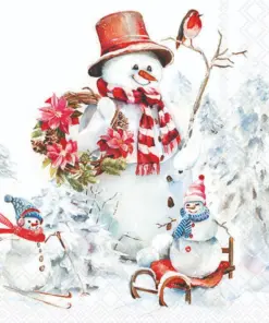 Șervețel - Sporty Snowmen - 25x25 cm