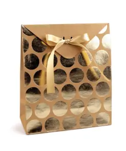 Set 2 cutii cadou cu fundiță - buline aurii - 21x18x8 cm