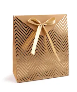 Set 2 cutii cadou cu fundiță - chevron auriu - 21x18x8 cm