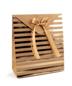 Set 2 cutii cadou cu fundiță - dungi aurii - 21x18x8 cm