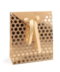 Set 2 cutii cadou cu fundiță - steluțe - 21x18x8 cm