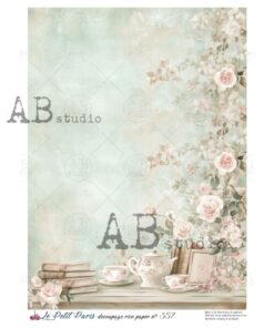 Hârtie de orez – Tea, Books and Roses – A4