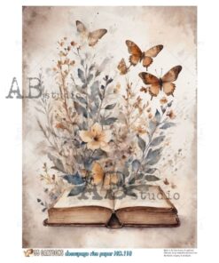Hârtie de orez – The Book and Buterflies – A4