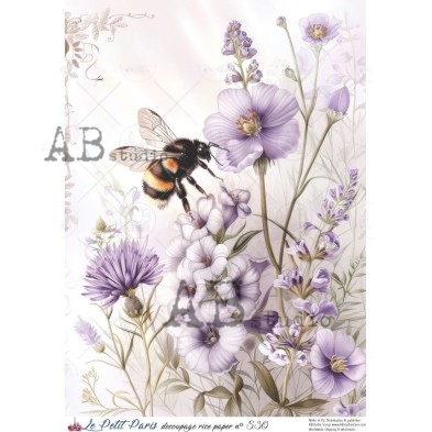 Hârtie de orez - The Bee in Lilac Meadow – A4 1 Hârtie de orez - The Bee in Lilac Meadow – A4