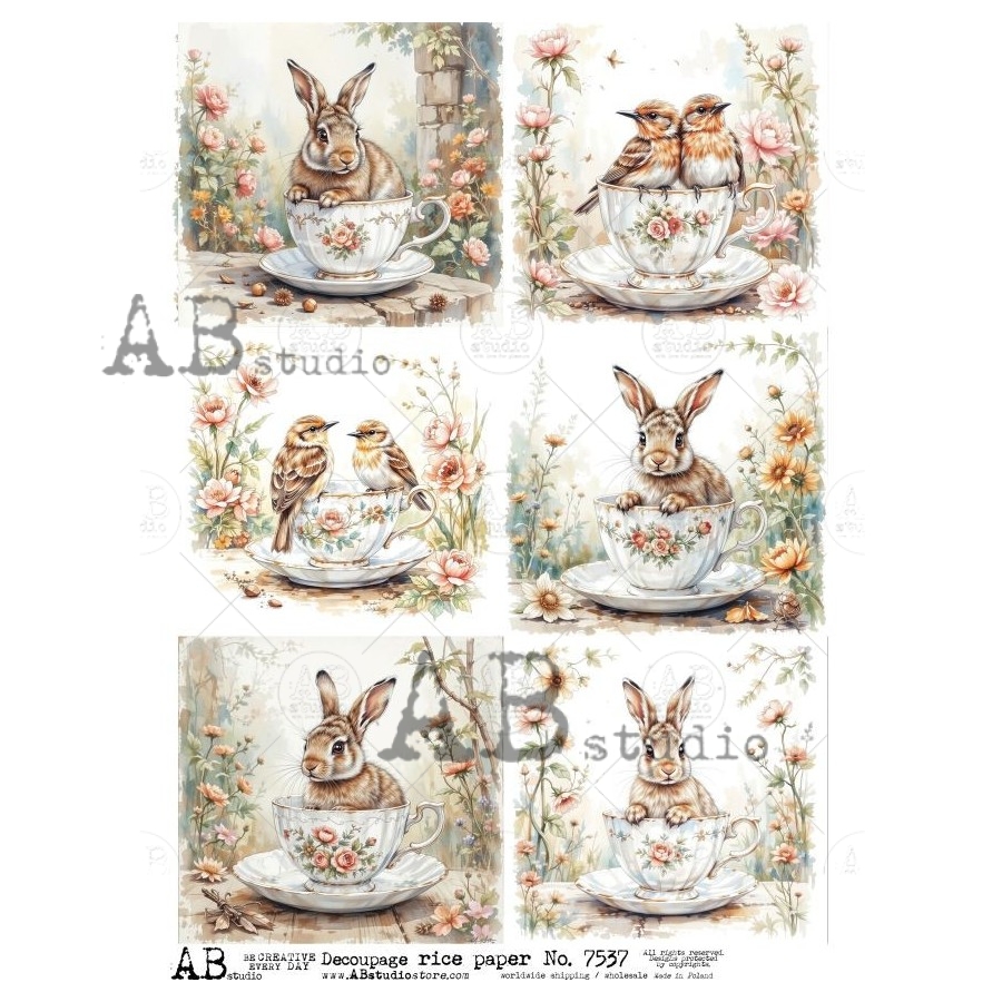 Hârtie de orez – Birds and Rabbits – A4 1 Hârtie de orez – Birds and Rabbits – A4