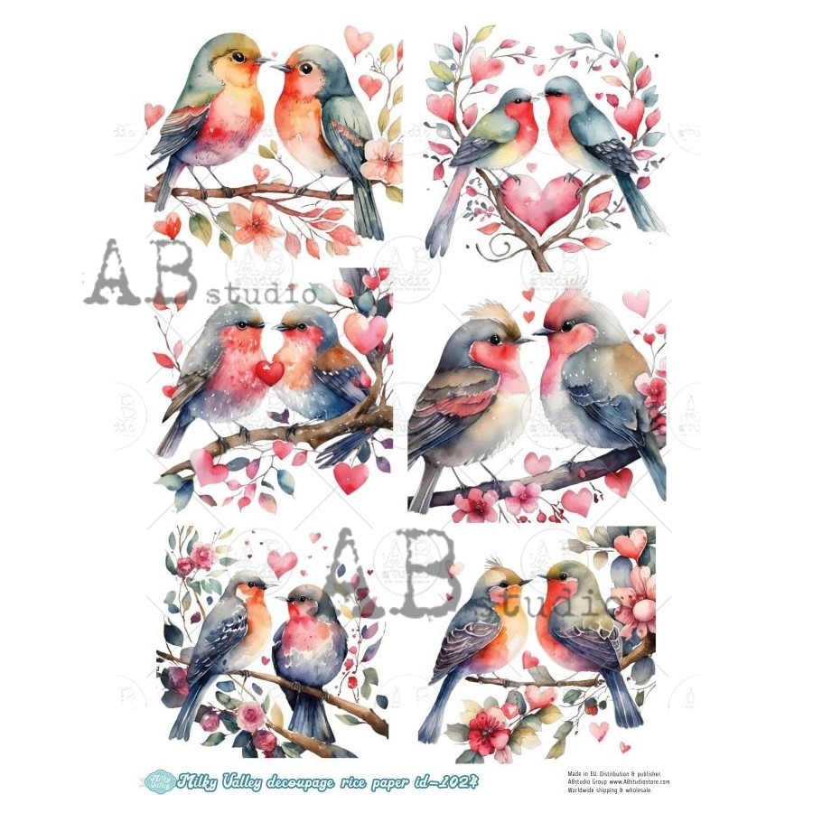 Hârtie de orez – Birds in Love 2 – A4 1 Hârtie de orez – Birds in Love 2 – A4