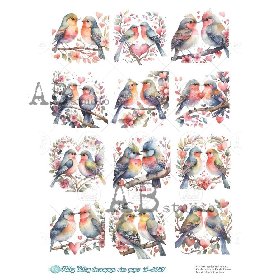 Hârtie de orez – Birds in Love – A4 1 Hârtie de orez – Birds in Love – A4