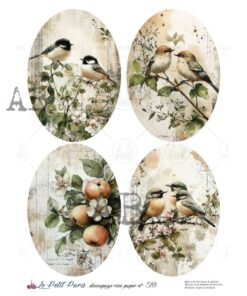 Hârtie de orez – Birds in Oval Medallions – A4
