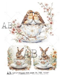 Hârtie de orez – Birds in the Cup – A4